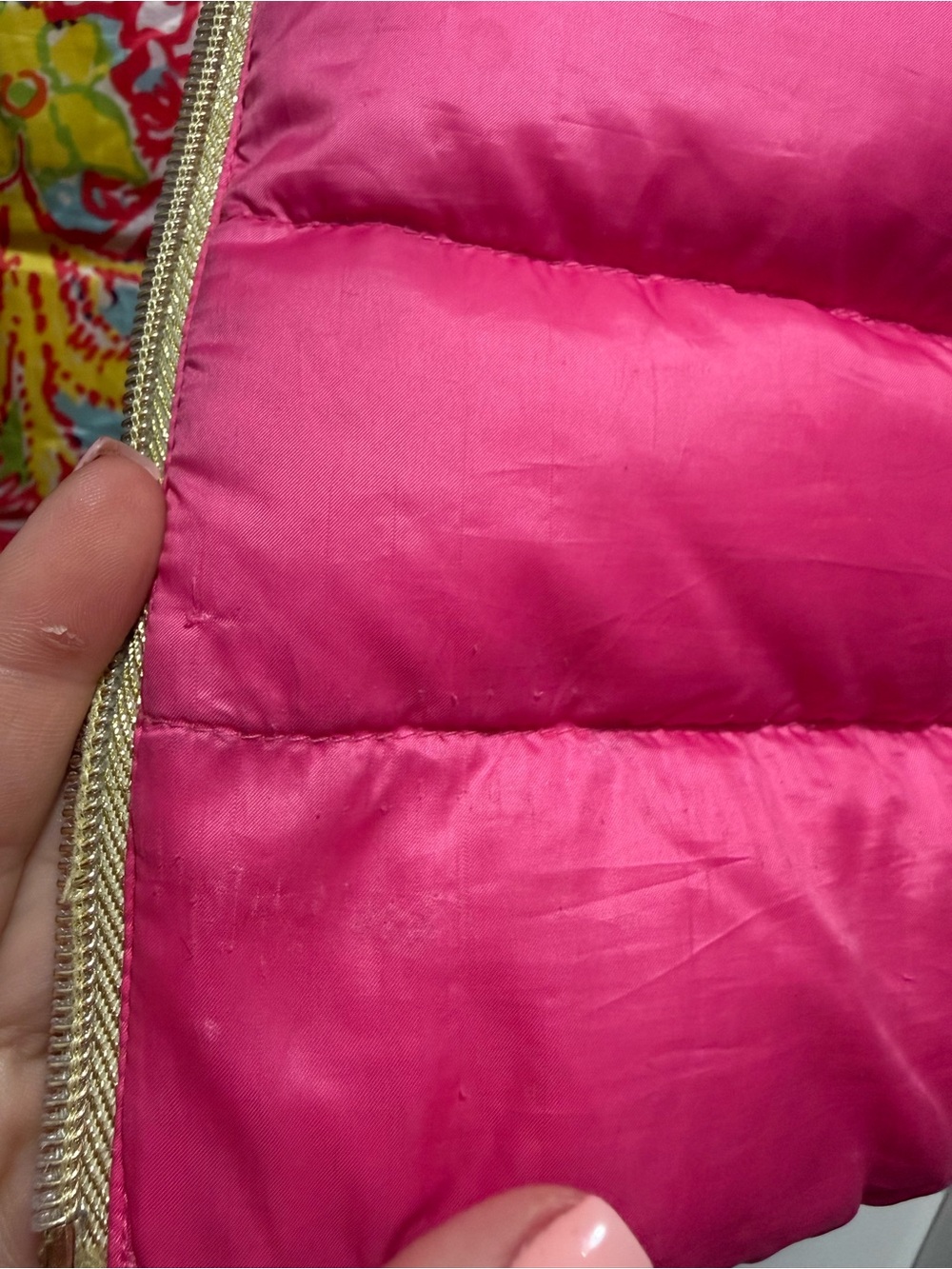Lilly Pulitzer Hot Pink Quilted Vest with Multicolor Lining - Picture 9 of 12